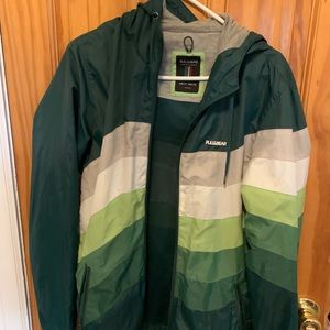 Pull & Bear Green Hooded Lightweight Rain Jacket Medium